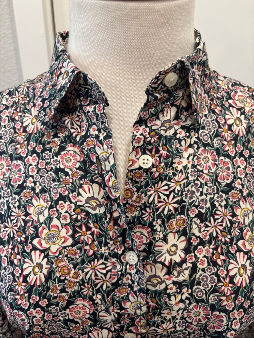 EUC J. Crew Black Floral Button-Down Shirt with Pink, Purple and Cream Accents - Picture 2 of 6